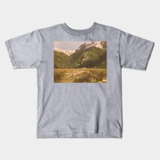 Warm Snowtop Mountain Oil Painting Kids T-Shirt